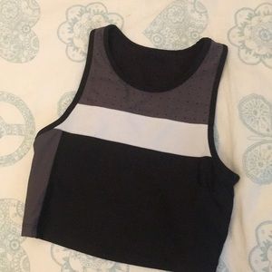 White, gray and black cropped tank top.